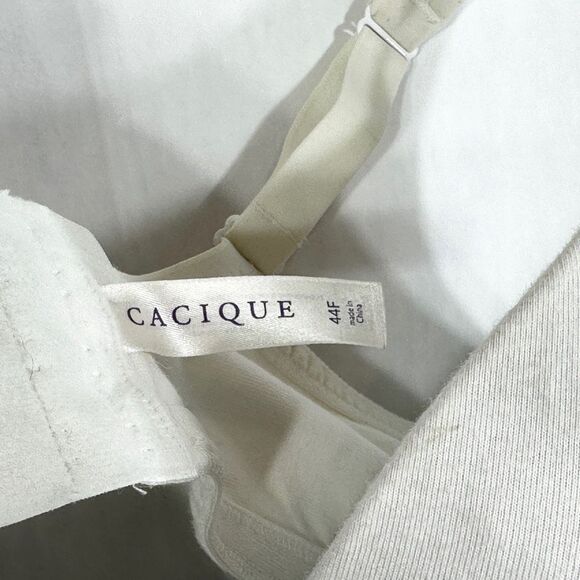 Cacique‎ Plus Size 44F Bra Cotton Boost Plunge Knit Stretch White Solid 865 - Picture 5 of 7